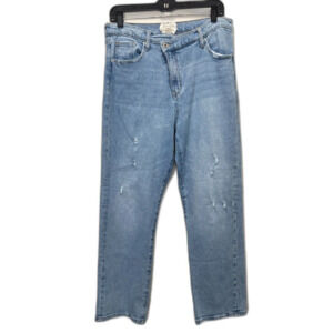 Altar'd‎ State Straight Leg Jeans Light Wash Asymmetric Crossover Waist Size 30